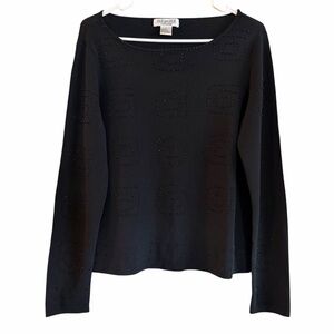 Vintage Due Per Due Black Geo Beaded Embellished Knit Long Sleeve Top Size Large